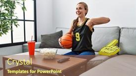  Presentation with basketball - PPT layouts with young-blonde-woman-holding-basketball background and a coral colored foreground
