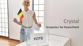  Presentation with voting - PPT layouts consisting of young-blonde-woman-holding-belgian and a light gray colored foreground