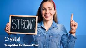  Presentation with blackboard - PPT theme featuring young-blonde-woman-holding-blackboard background and a ocean colored foreground