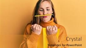  Presentation with book - Presentation theme having young-blonde-woman-holding-book background and a  colored foreground