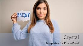  Presentation with political woman - Audience pleasing slide set consisting of young-blonde-woman-holding-brexit backdrop and a light blue colored foreground