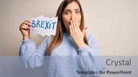  Presentation with political woman - Cool new PPT layouts with young-blonde-woman-holding-brexit backdrop and a light blue colored foreground
