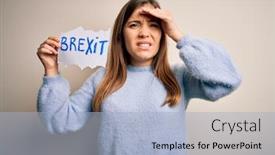 Presentation with political woman - PPT layouts enhanced with young-blonde-woman-holding-brexit background and a light blue colored foreground