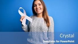  Presentation with violence women - Colorful presentation design enhanced with young-blonde-woman-holding-cancer backdrop and a teal colored foreground