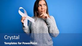  Presentation with violence women - PPT theme featuring young-blonde-woman-holding-cancer background and a ocean colored foreground