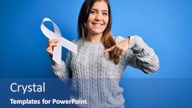  Presentation with violence women - PPT theme with young-blonde-woman-holding-cancer background and a ocean colored foreground