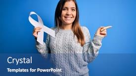  Presentation with violence women - Amazing PPT theme having young-blonde-woman-holding-cancer backdrop and a ocean colored foreground