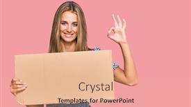  Presentation with cardboard - Presentation design enhanced with young-blonde-woman-holding-cardboard background and a coral colored foreground