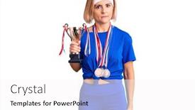  Presentation with champion - PPT layouts having young-blonde-woman-holding-champion background and a white colored foreground