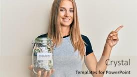  Presentation with charity - Presentation theme consisting of young-blonde-woman-holding-charity background and a soft green colored foreground