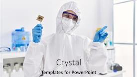  Presentation with cpu - PPT theme featuring young-blonde-woman-holding-cpu background and a light gray colored foreground