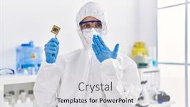  Presentation with cpu - Presentation design enhanced with young-blonde-woman-holding-cpu background and a light gray colored foreground
