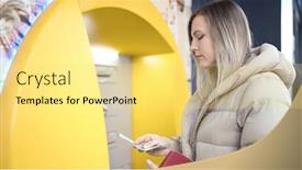  Presentation with cash - Presentation design featuring young-blonde-woman-holding-dollars background and a yellow colored foreground