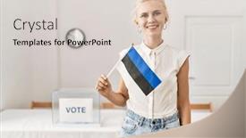  Presentation with college - PPT layouts having young-blonde-woman-holding-estonia background and a lemonade colored foreground