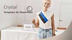  Presentation with college - Presentation theme enhanced with young-blonde-woman-holding-estonia and a lemonade colored foreground