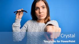  Presentation with optical - PPT layouts enhanced with young-blonde-woman-holding-eyewear background and a teal colored foreground