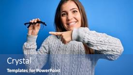  Presentation with optical - Beautiful theme featuring young-blonde-woman-holding-eyewear backdrop and a ocean colored foreground