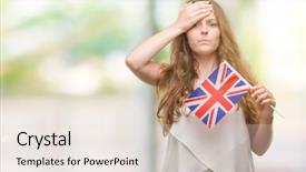  Presentation with flag - Theme enhanced with young blonde woman holding flag background and a lemonade colored foreground