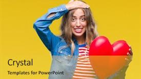  Presentation with shame - Amazing slide deck having young blonde woman holding heart backdrop and a  colored foreground