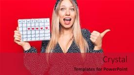  Presentation with heart - PPT theme featuring young-blonde-woman-holding-heart background and a crimson colored foreground