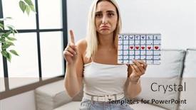  Presentation with sad woman - PPT theme with young-blonde-woman-holding-heart background and a coral colored foreground