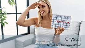  Presentation with far away - Presentation theme enhanced with young-blonde-woman-holding-heart background and a light blue colored foreground