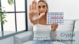  Presentation with hand palm - PPT theme having young-blonde-woman-holding-heart background and a light blue colored foreground