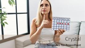  Presentation with finger - Presentation consisting of young-blonde-woman-holding-heart background and a coral colored foreground