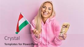  Presentation with hungary - Amazing slides having young-blonde-woman-holding-hungary backdrop and a lemonade colored foreground