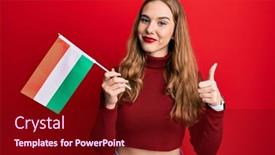  Presentation with blonde holds a magnifying glass - Colorful slide set enhanced with young-blonde-woman-holding-hungary backdrop and a wine colored foreground