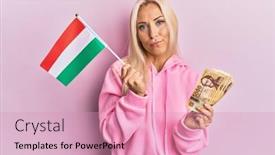  Presentation with hungary - Slides featuring young-blonde-woman-holding-hungary background and a coral colored foreground