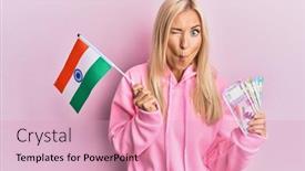  Presentation with india flag - Amazing presentation theme having young-blonde-woman-holding-india backdrop and a lemonade colored foreground