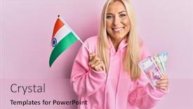  Presentation with india flag - Theme featuring young-blonde-woman-holding-india background and a coral colored foreground