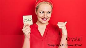  Presentation with mouth - Colorful PPT layouts enhanced with young-blonde-woman-holding-infinite backdrop and a red colored foreground