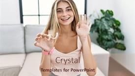  Presentation with young - Presentation theme with young-blonde-woman-holding-invisible background and a soft green colored foreground