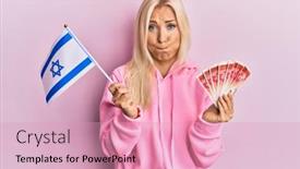  Presentation with israel flag - Presentation theme featuring young-blonde-woman-holding-israel background and a coral colored foreground