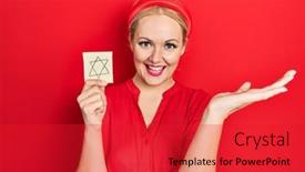  Presentation with hands holding - Slide set consisting of young-blonde-woman-holding-jew background and a red colored foreground