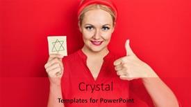  Presentation with blonde holding magnifying glass - Slide deck enhanced with young-blonde-woman-holding-jew background and a red colored foreground