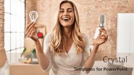  Presentation with crazy - Slides consisting of young-blonde-woman-holding-led background and a coral colored foreground