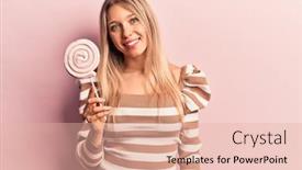  Presentation with lollipop - Beautiful presentation design featuring young-blonde-woman-holding-lollipop backdrop and a lemonade colored foreground