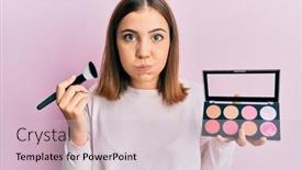  Presentation with makeup - Colorful slides enhanced with young-blonde-woman-holding-makeup backdrop and a lemonade colored foreground