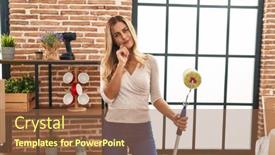 Presentation with paint roller - Presentation theme with young-blonde-woman-holding-paint background and a  colored foreground