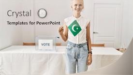  Presentation with pakistan flag - PPT theme with young-blonde-woman-holding-pakistan background and a lemonade colored foreground