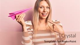  Presentation with paper - Presentation enhanced with young-blonde-woman-holding-paper background and a coral colored foreground