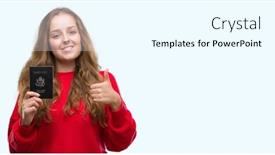  Presentation with united states - Amazing theme having young blonde woman holding passport of united states of america happy with big smile doing ok sign thumb up with fingers excellent sign backdrop and a cool aqua colored foreground