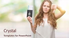  Presentation with passport - PPT layouts enhanced with young blonde woman holding passport background and a lemonade colored foreground