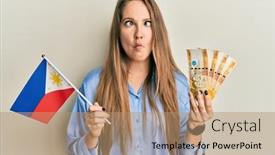 Presentation with philippine - Audience pleasing slide set consisting of young-blonde-woman-holding-philippine backdrop and a coral colored foreground