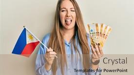  Presentation with philippine - Presentation theme having young-blonde-woman-holding-philippine background and a coral colored foreground