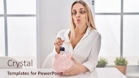  Presentation with piggy bank - Presentation theme consisting of young-blonde-woman-holding-piggy background and a lemonade colored foreground