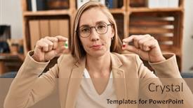  Presentation with simple - Presentation theme enhanced with young-blonde-woman-holding-pills background and a coral colored foreground